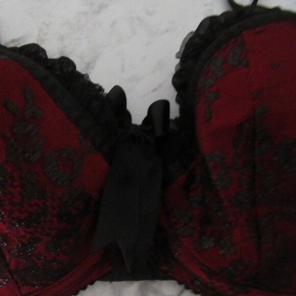 Cacique Bra 40DD Red Black Lace Bow Underwire Plus Size Back Closure - Picture 4 of 7